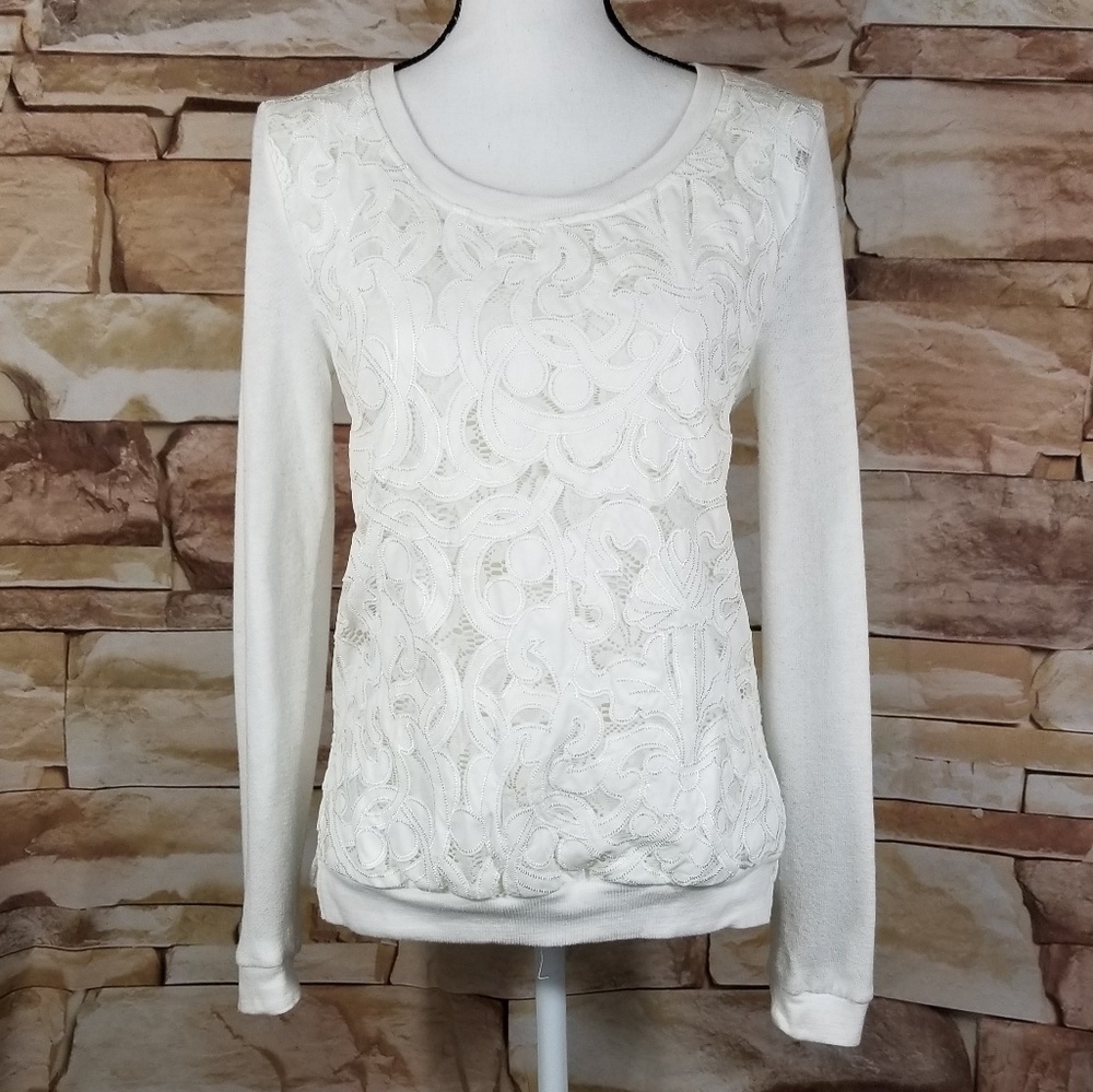 Miss Me White Lace Long Tee, size small